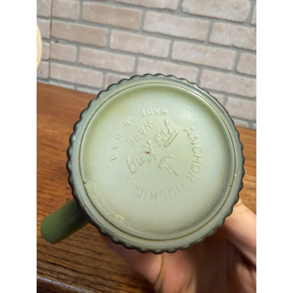 Vintage Green Fire King Milk Glass Stackable Coffee Cup Mugs Pair