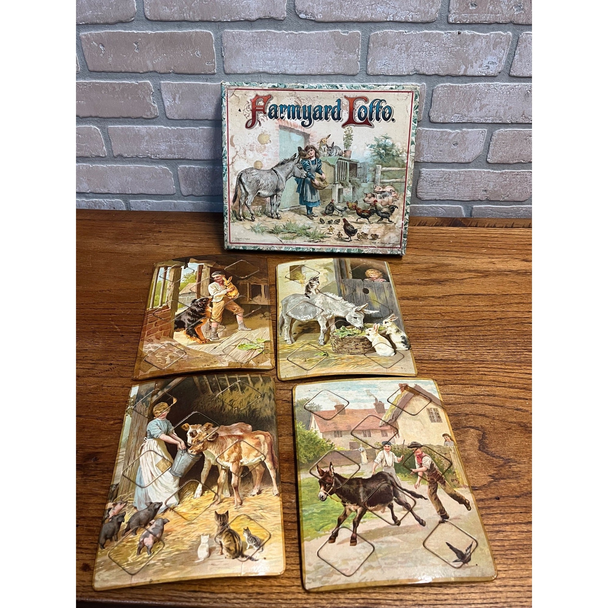 RARE Vintage 1900s Farmyard Lotto Board Game Victorian Litho Farm Animals Bavaria