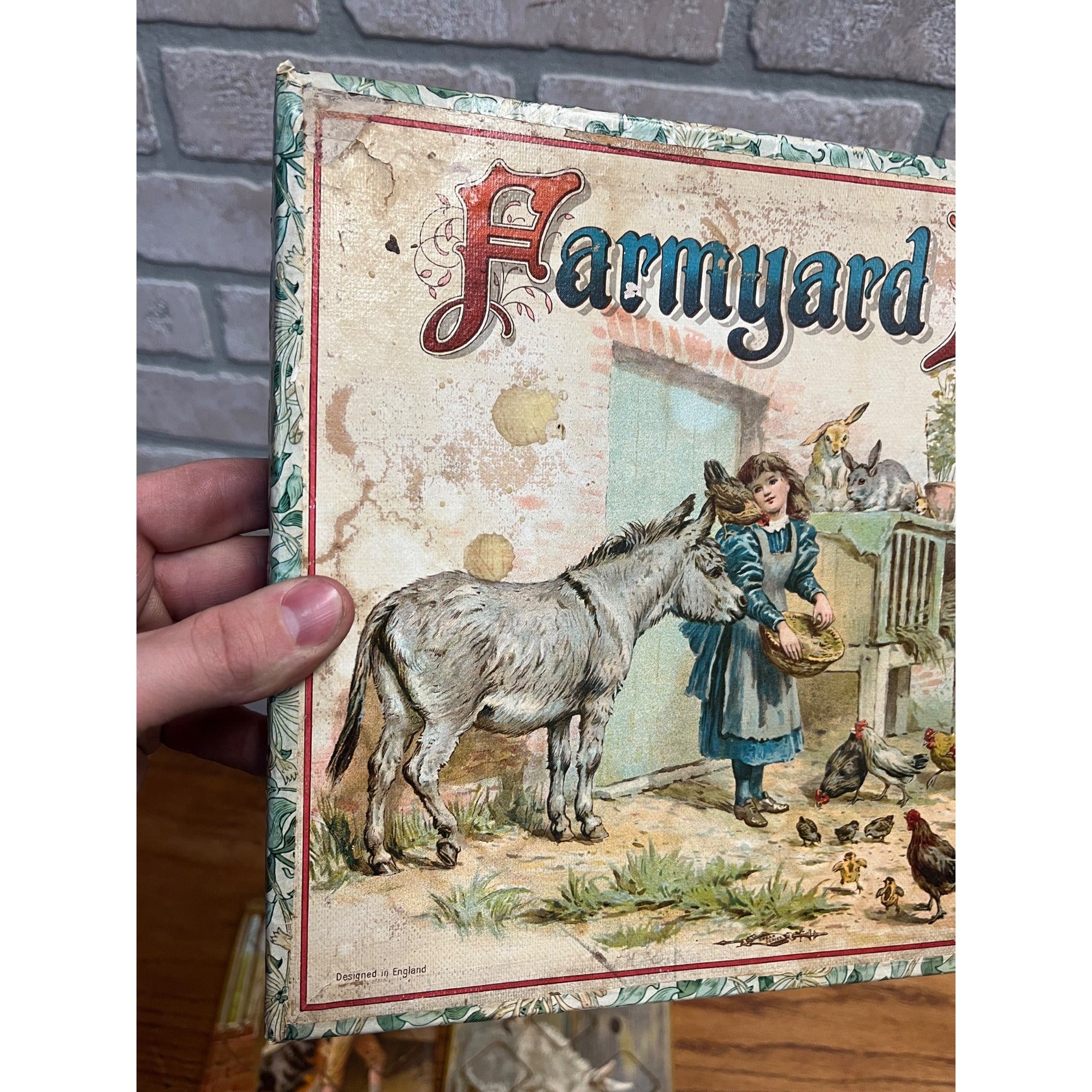 RARE Vintage 1900s Farmyard Lotto Board Game Victorian Litho Farm Animals Bavaria
