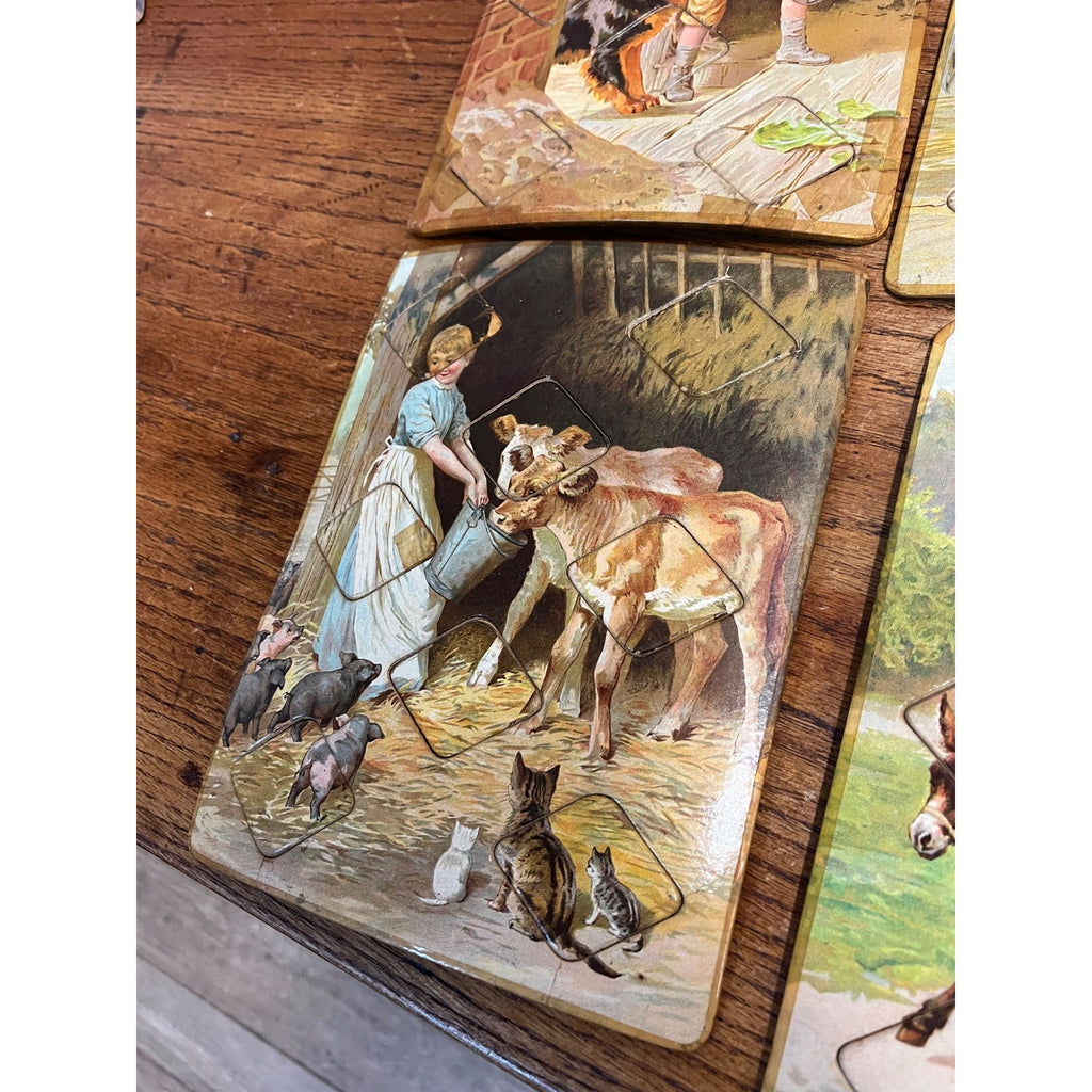 RARE Vintage 1900s Farmyard Lotto Board Game Victorian Litho Farm Animals Bavaria