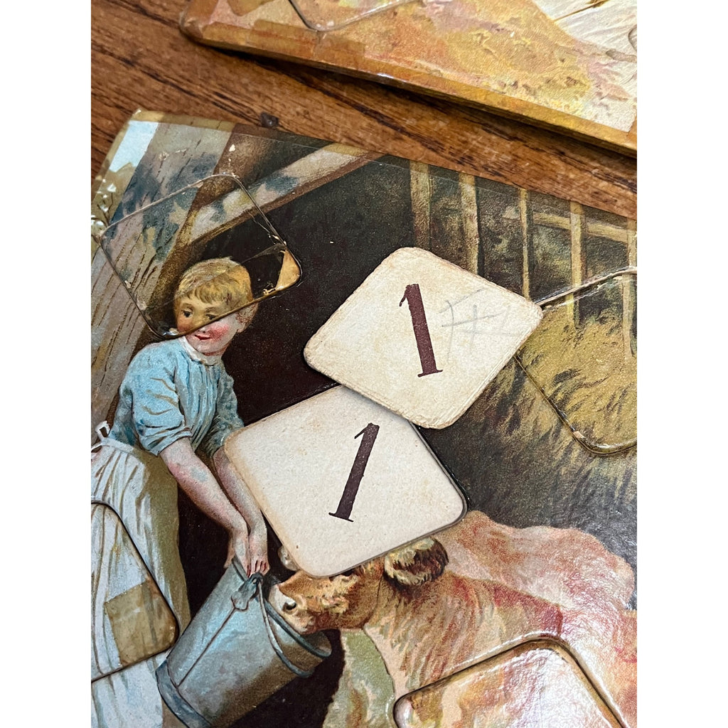 RARE Vintage 1900s Farmyard Lotto Board Game Victorian Litho Farm Animals Bavaria