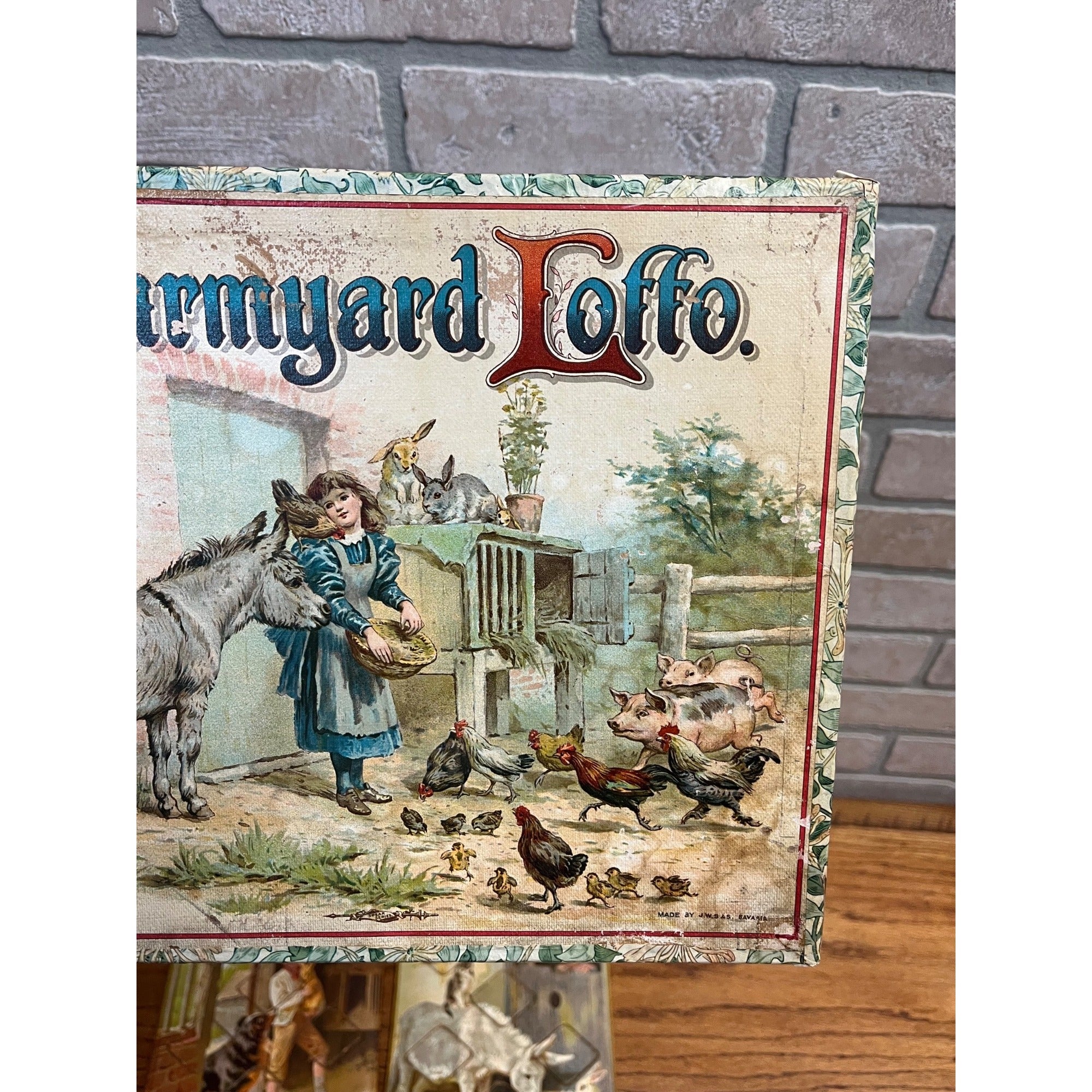 RARE Vintage 1900s Farmyard Lotto Board Game Victorian Litho Farm Animals Bavaria