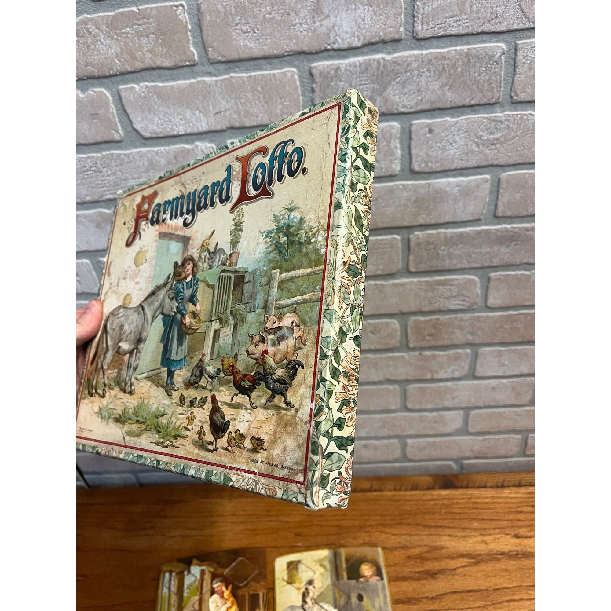 RARE Vintage 1900s Farmyard Lotto Board Game Victorian Litho Farm Animals Bavaria
