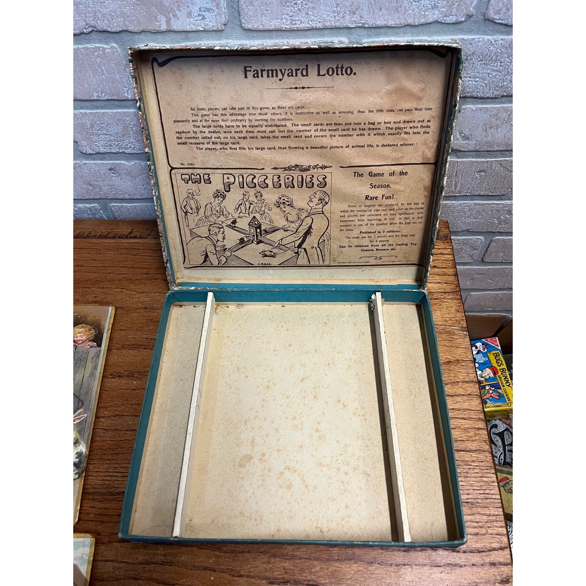 RARE Vintage 1900s Farmyard Lotto Board Game Victorian Litho Farm Animals Bavaria