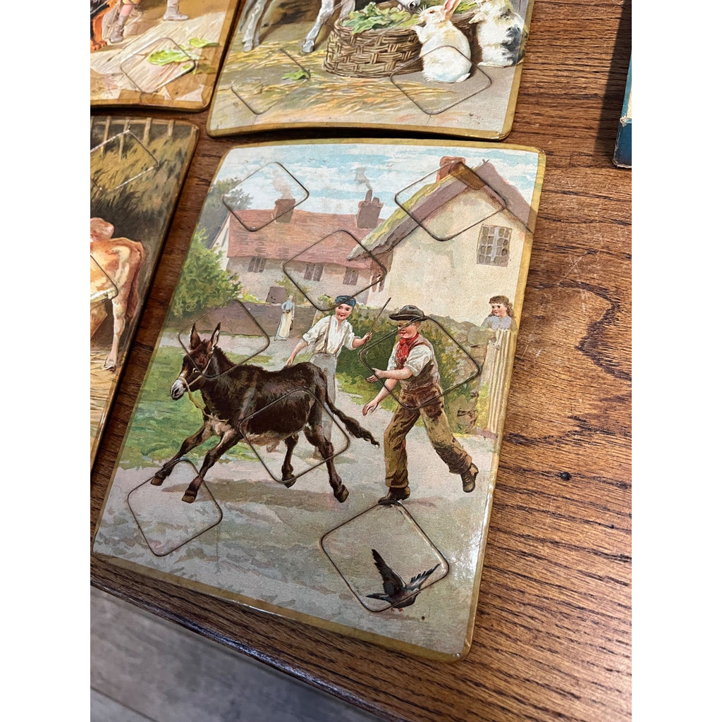 RARE Vintage 1900s Farmyard Lotto Board Game Victorian Litho Farm Animals Bavaria