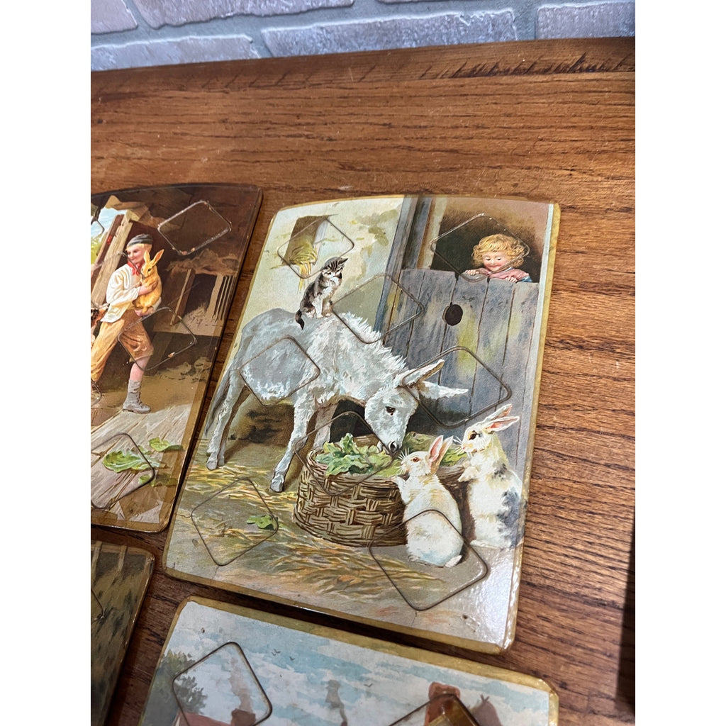 RARE Vintage 1900s Farmyard Lotto Board Game Victorian Litho Farm Animals Bavaria