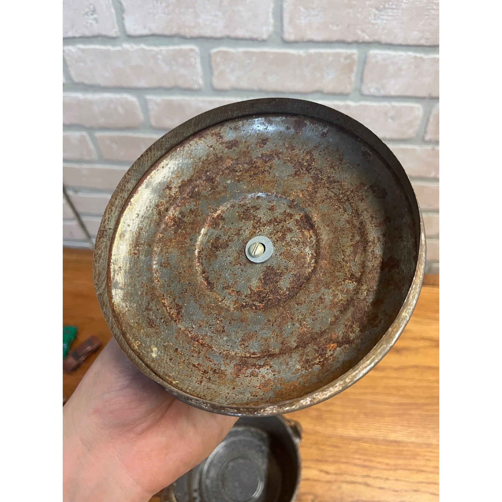 Antique Primitive Grey Graniteware Enamelware Lidded Lunch Pail/ Large Berry Bucket / Farmhouse / Kitchen Decor / Gray