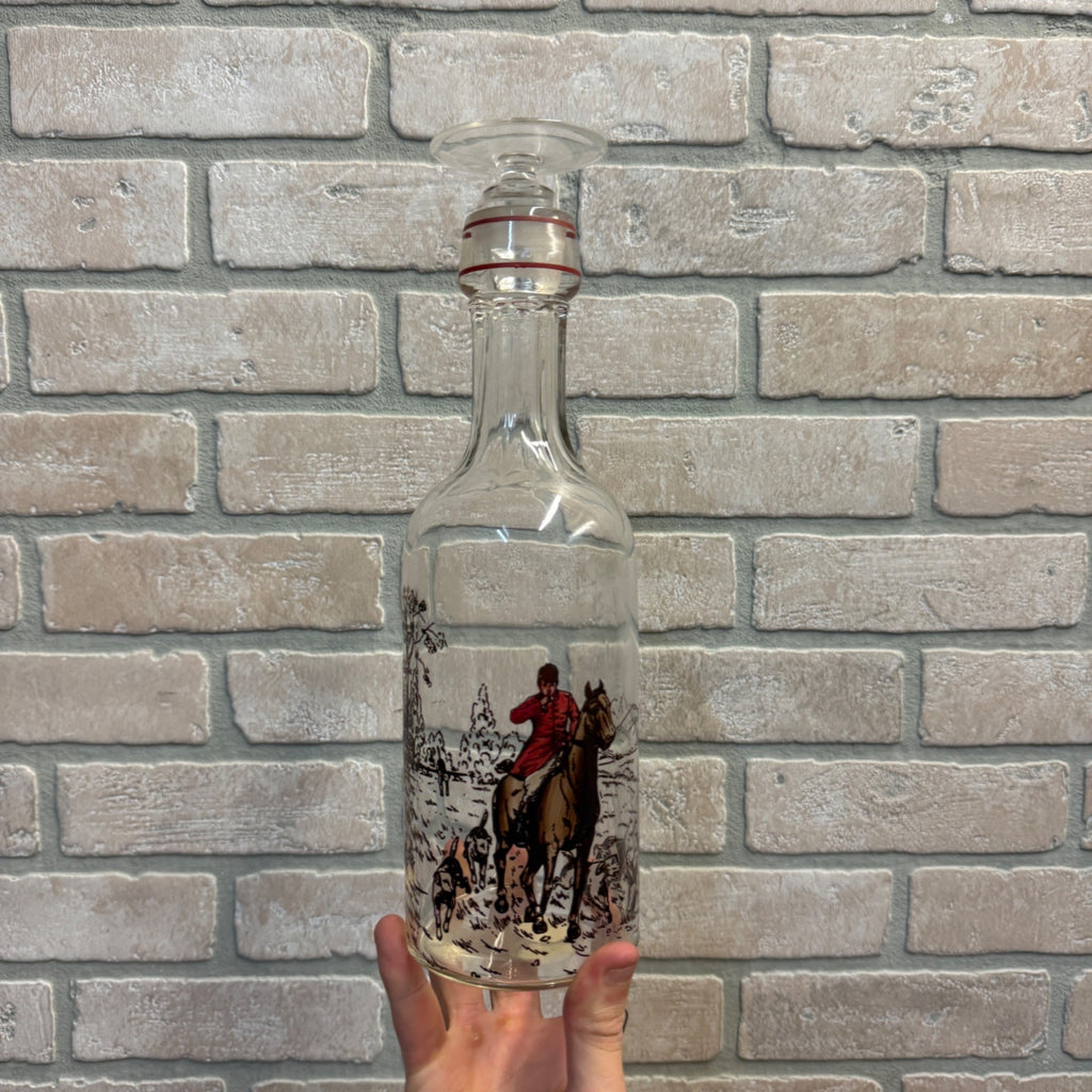 Vintage Mid Century 1970s Glass Decanter Fox Hunt Horse & Hound Dogs Barware