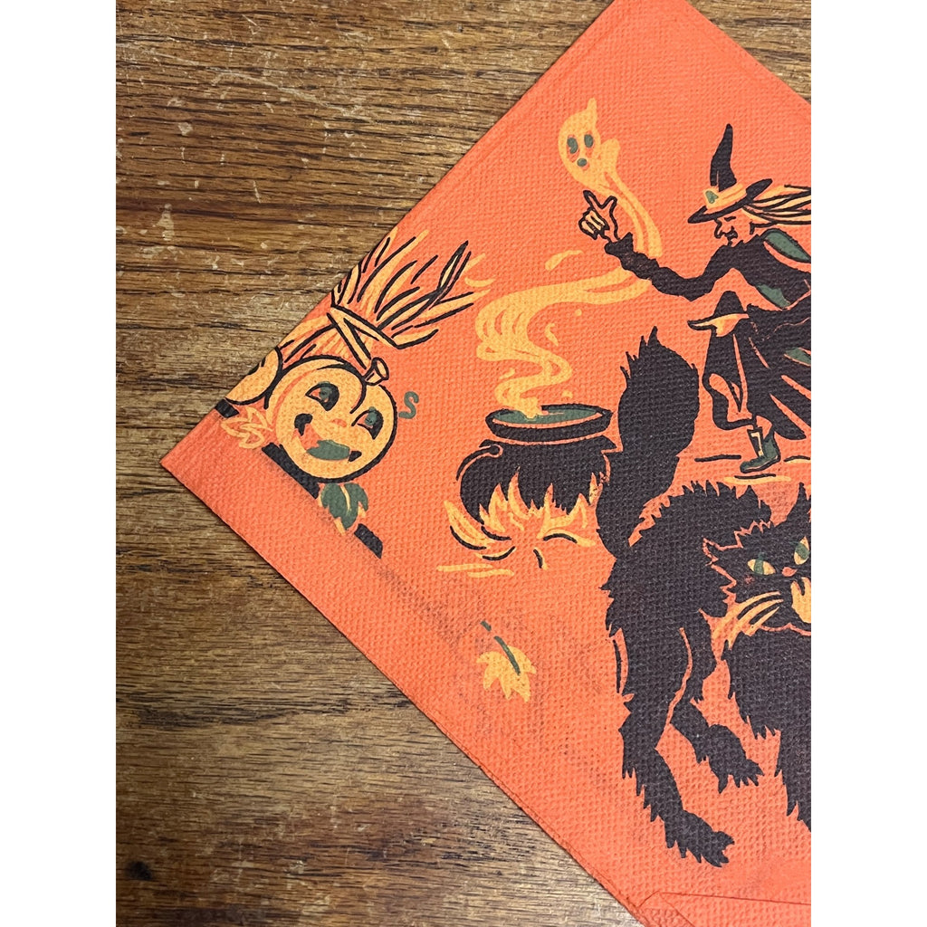 Vintage 1930s Halloween Dennison Crepe Paper Napkin Witch Black Cat