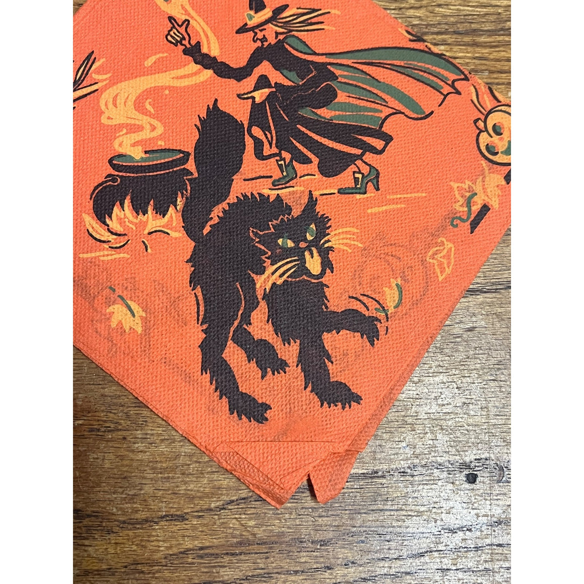 Vintage 1930s Halloween Dennison Crepe Paper Napkin Witch Black Cat