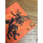 Vintage 1930s Halloween Dennison Crepe Paper Napkin Witch Black Cat