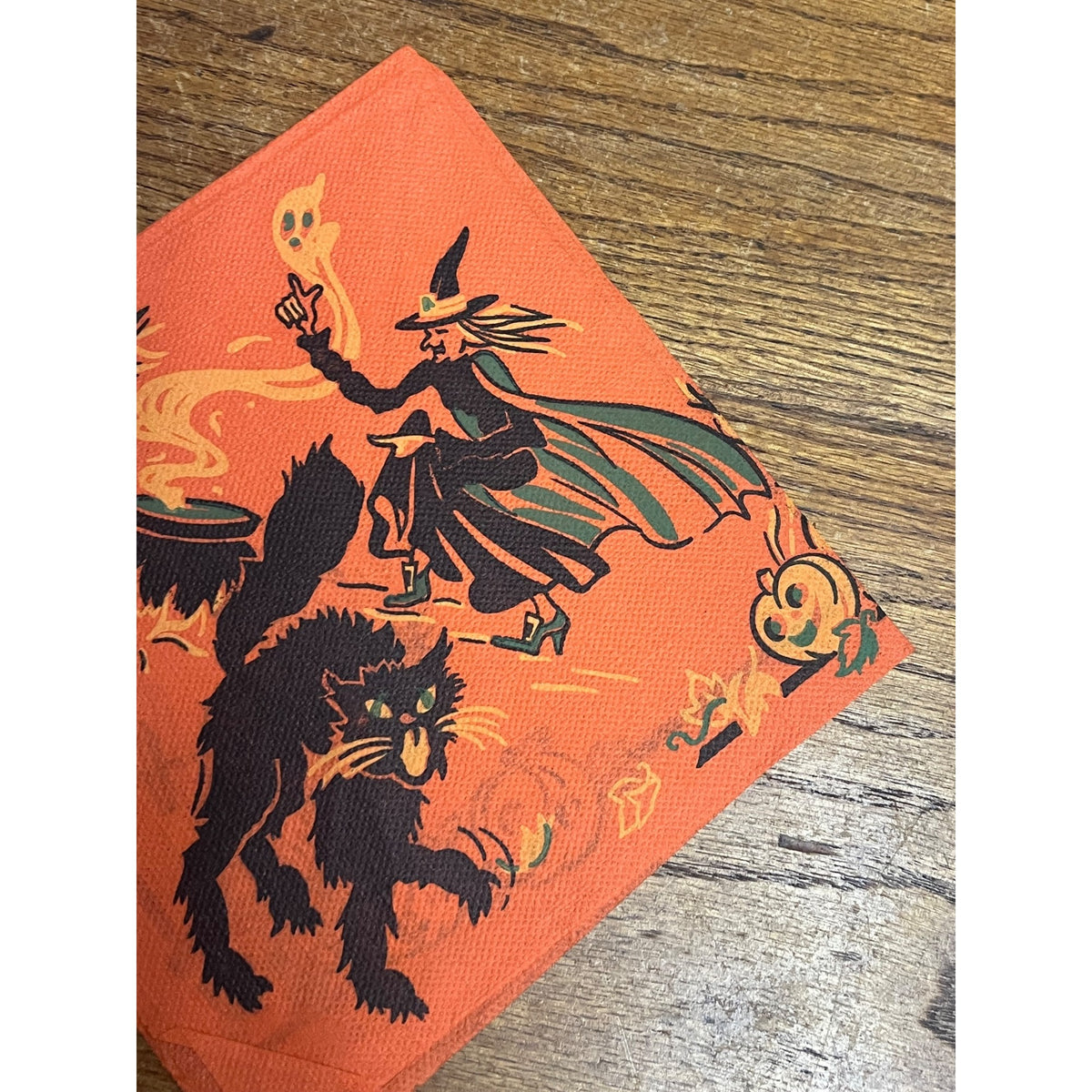 Vintage 1930s Halloween Dennison Crepe Paper Napkin Witch Black Cat