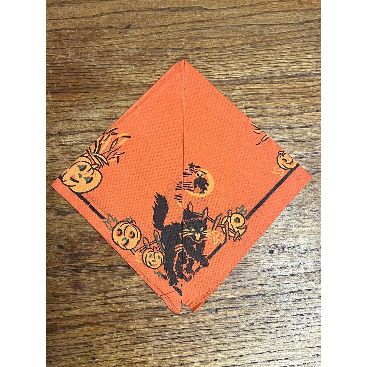 Vintage 1930s Halloween Dennison Crepe Paper Napkin Witch Black Cat