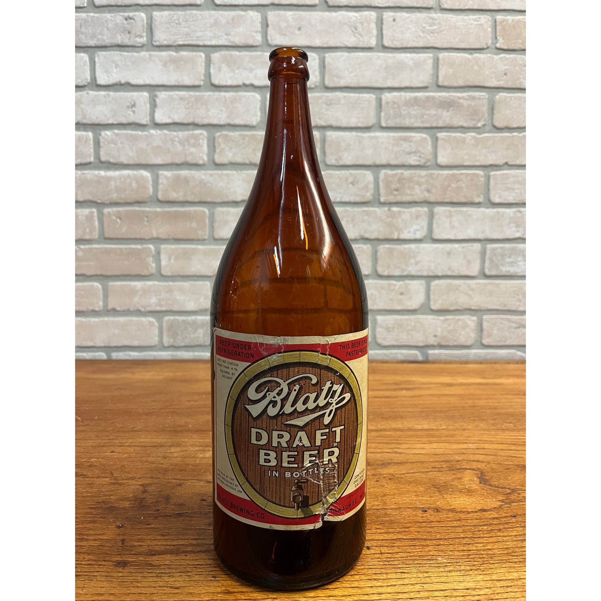 Vintage 1930s Blatz Picnic Draft Beer Half Gallon Glass Bottle ~Milwaukee, Wis.
