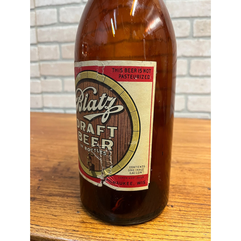 Vintage 1930s Blatz Picnic Draft Beer Half Gallon Glass Bottle ~Milwaukee, Wis.
