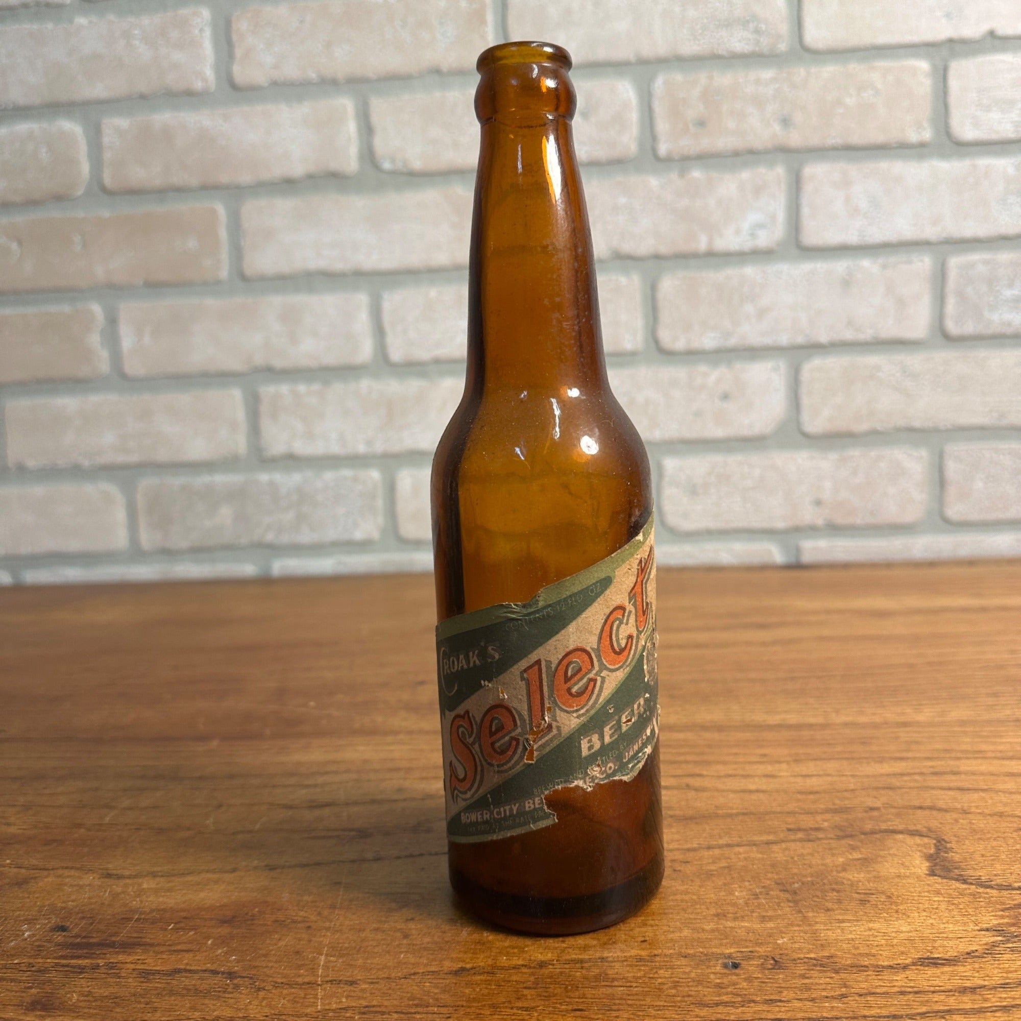 CROAK BREWING CO PRE-PRO PAPER LABEL SELECT BEER BOTTLE CROWN TOP JANESVILLE WIS