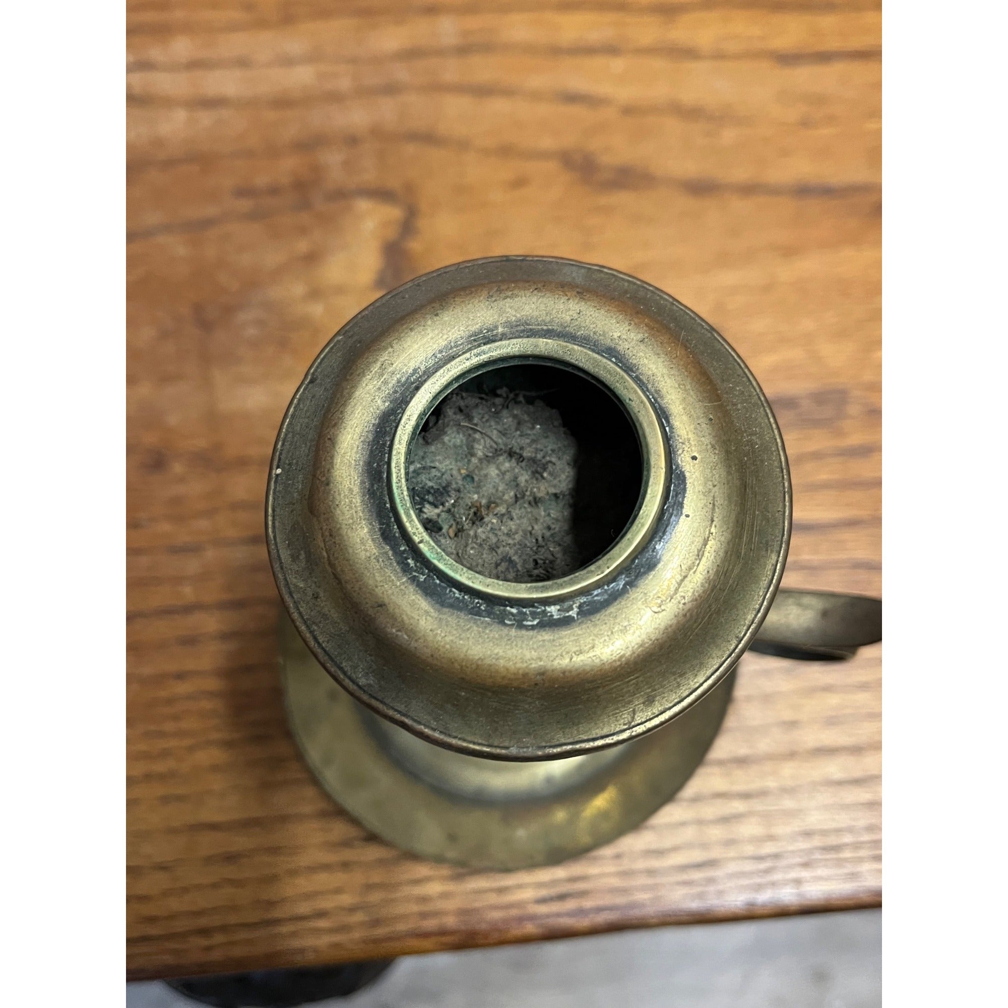 Vintage Brass Whale Oil Lamp w/ Lid Finger Loop Handheld 5" Tall Pedestal Mount