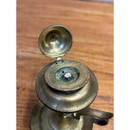 Vintage Brass Whale Oil Lamp w/ Lid Finger Loop Handheld 5" Tall Pedestal Mount