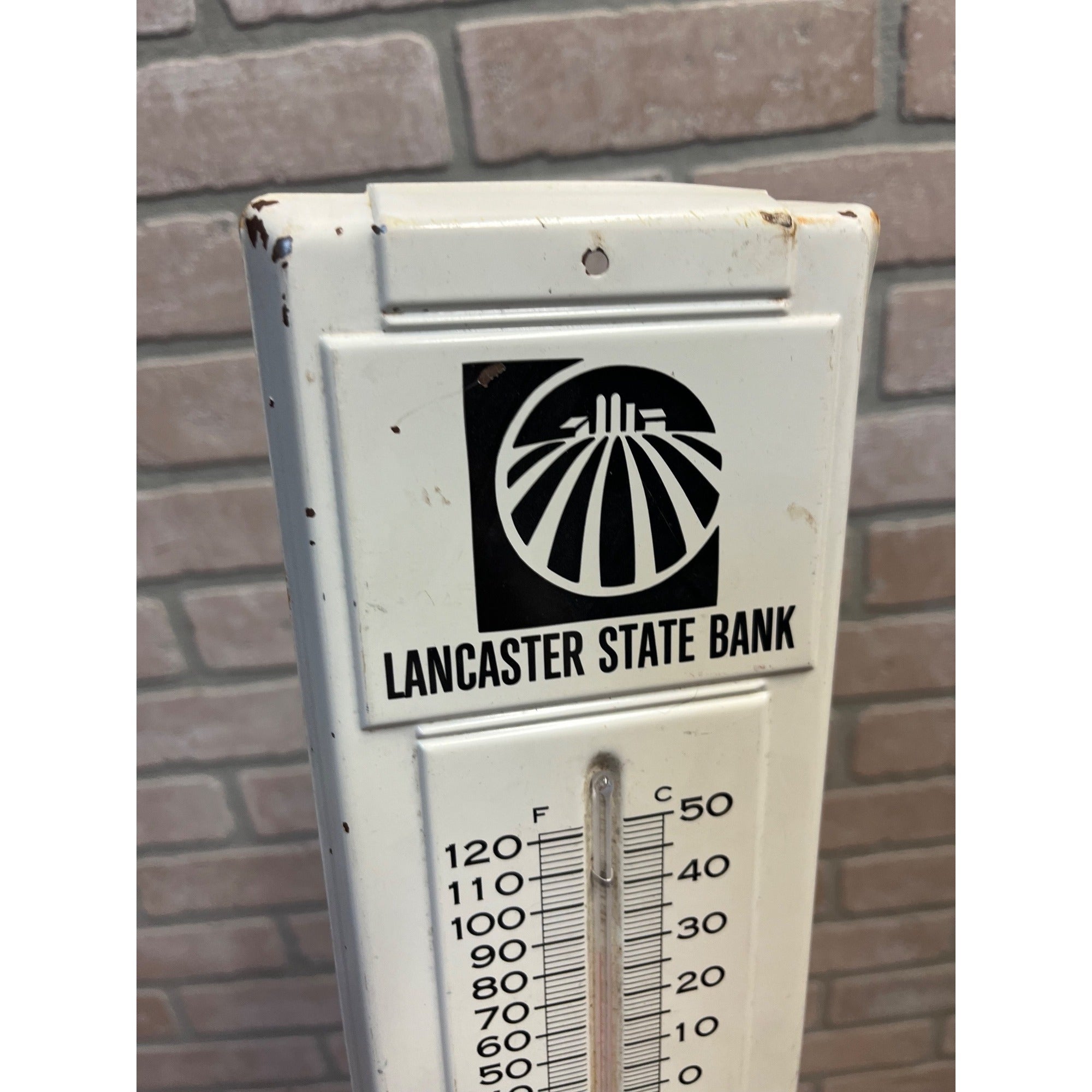 Vintage Lancaster Wisconsin State Bank Advertising Wall Metal Sign 14"