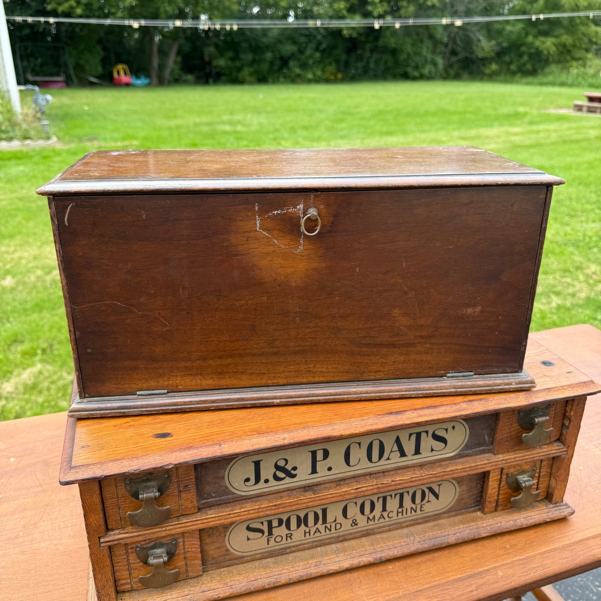 Antique 1900s Vims Needles Counter Top Store Wooden Display Case Cabinet