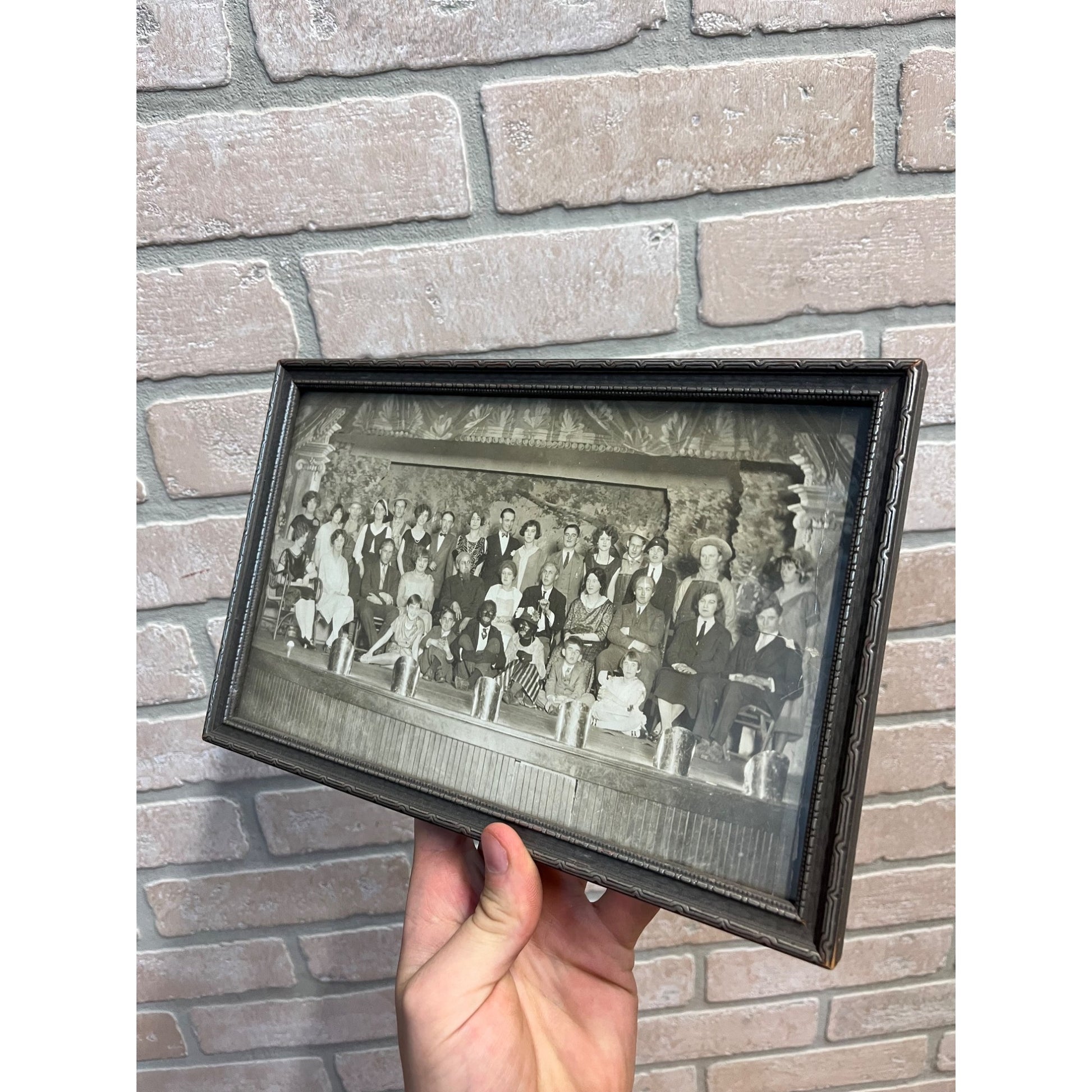 Vintage 1930s Actors on Stage Minstrels Photo in Wooden Silver Art Deco Frame
