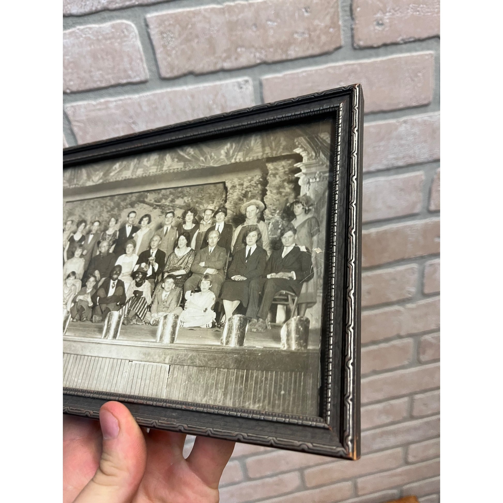 Vintage 1930s Actors on Stage Minstrels Photo in Wooden Silver Art Deco Frame