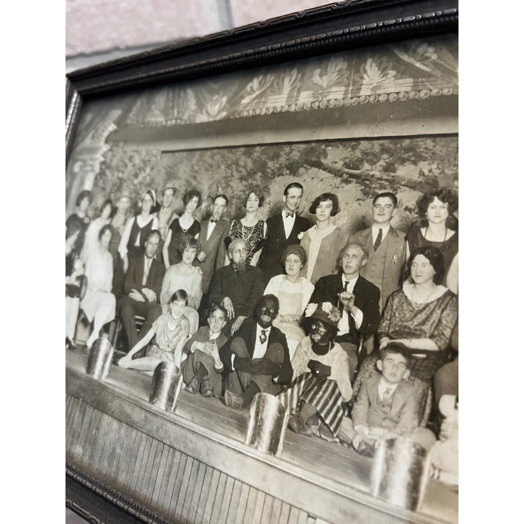 Vintage 1930s Actors on Stage Minstrels Photo in Wooden Silver Art Deco Frame
