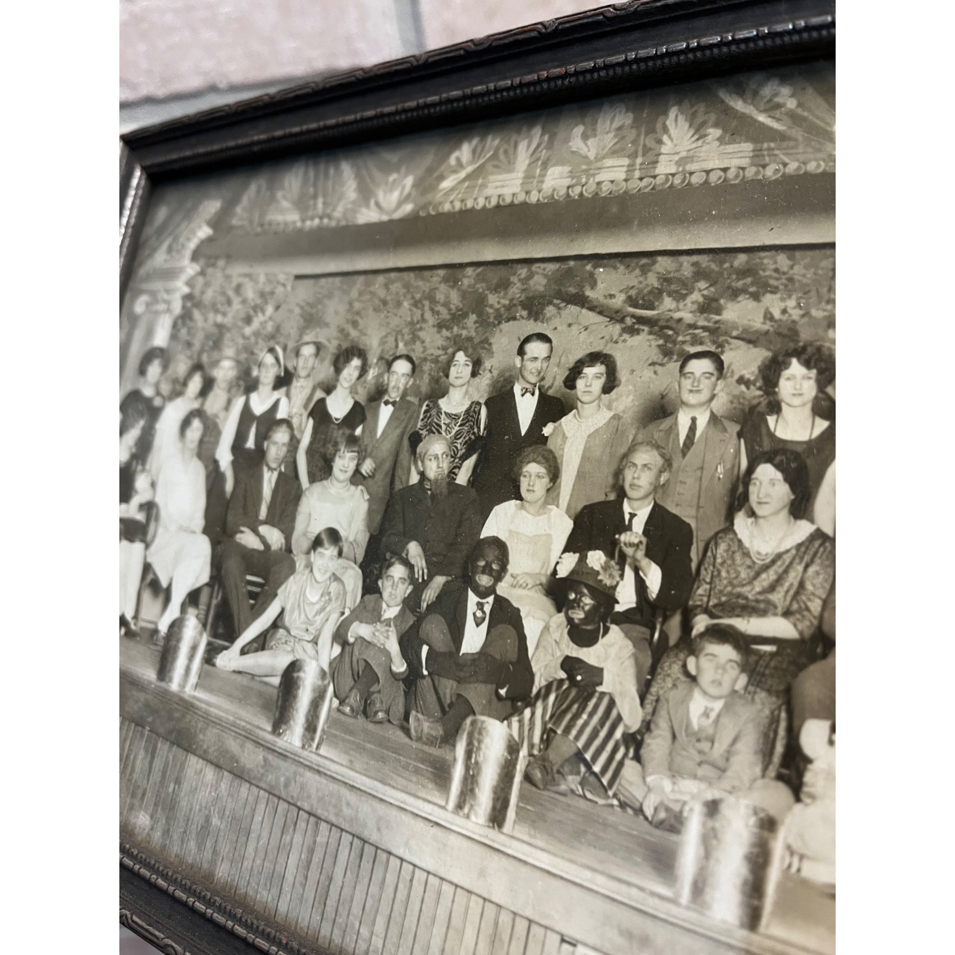 Vintage 1930s Actors on Stage Minstrels Photo in Wooden Silver Art Deco Frame