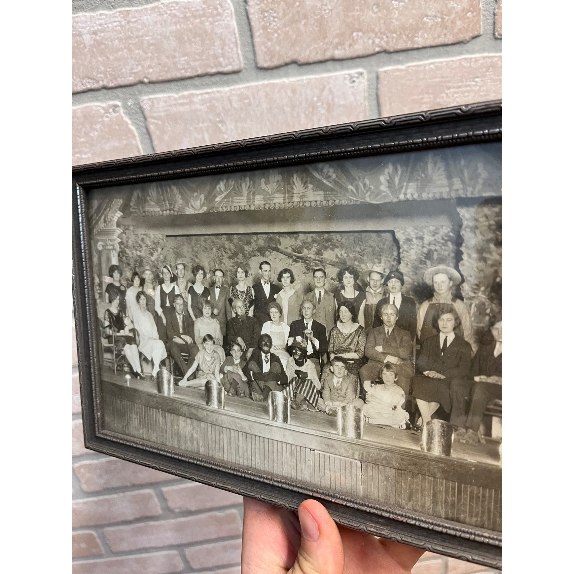 Vintage 1930s Actors on Stage Minstrels Photo in Wooden Silver Art Deco Frame