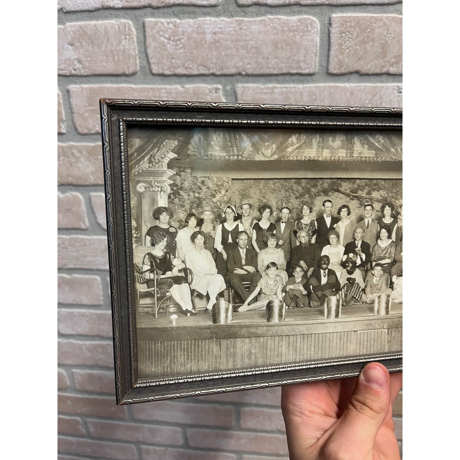 Vintage 1930s Actors on Stage Minstrels Photo in Wooden Silver Art Deco Frame