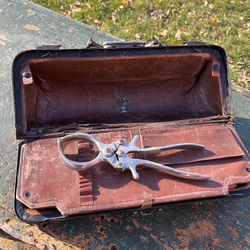 Antique Traveling Veterarian Doctor Leather Apothecary Bag  w/ Glass Bottles