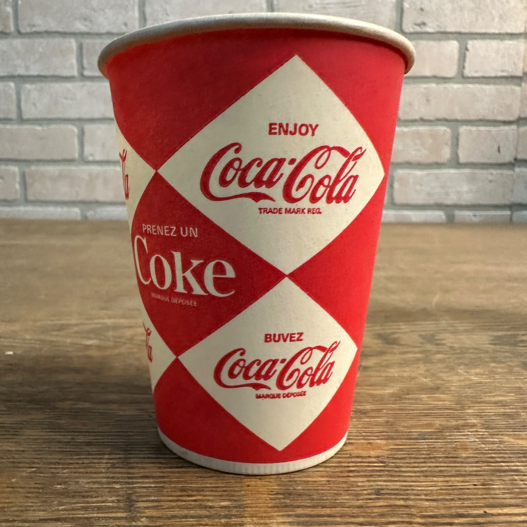 10oz Coca Cola Canadian Coke Diamond Design Paper Wax Cup Soda Promo Advertising