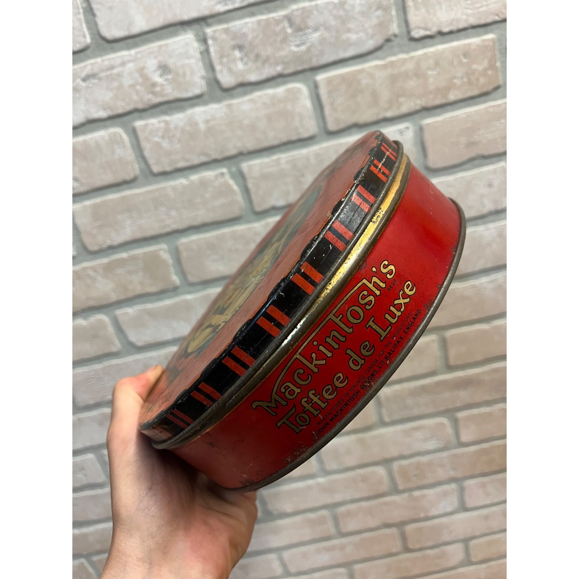 Vintage 1930s Mackintosh's Carnival Toffee Art Deco Nouveau Container Tin Advertising Litho