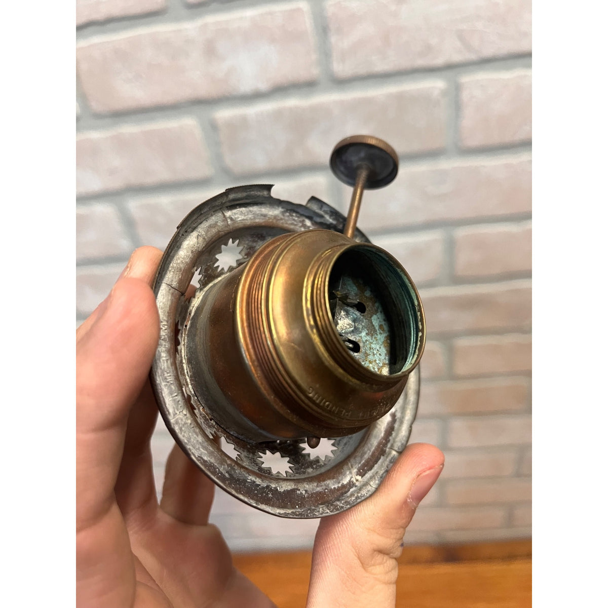 Scarce Antique Brass Bridgeport Burner Kerosene Oil Lamp Lantern Light Part 1891