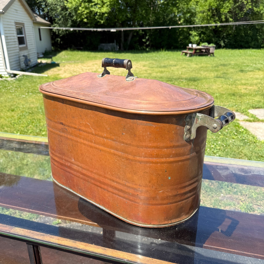 Antique Copper Kettle Boiler Wash Tub w/ Copper Lid Beautiful