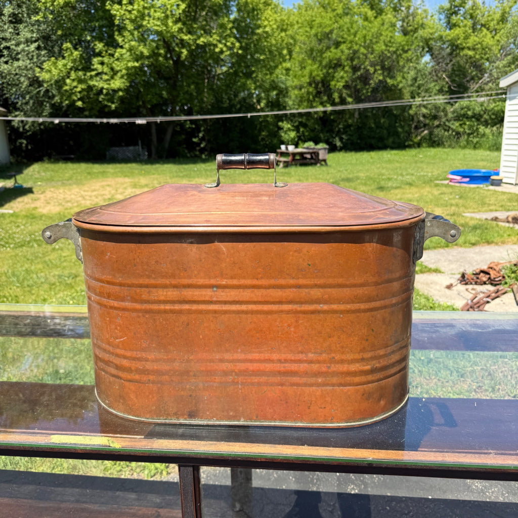 Antique Copper Kettle Boiler Wash Tub w/ Copper Lid Beautiful