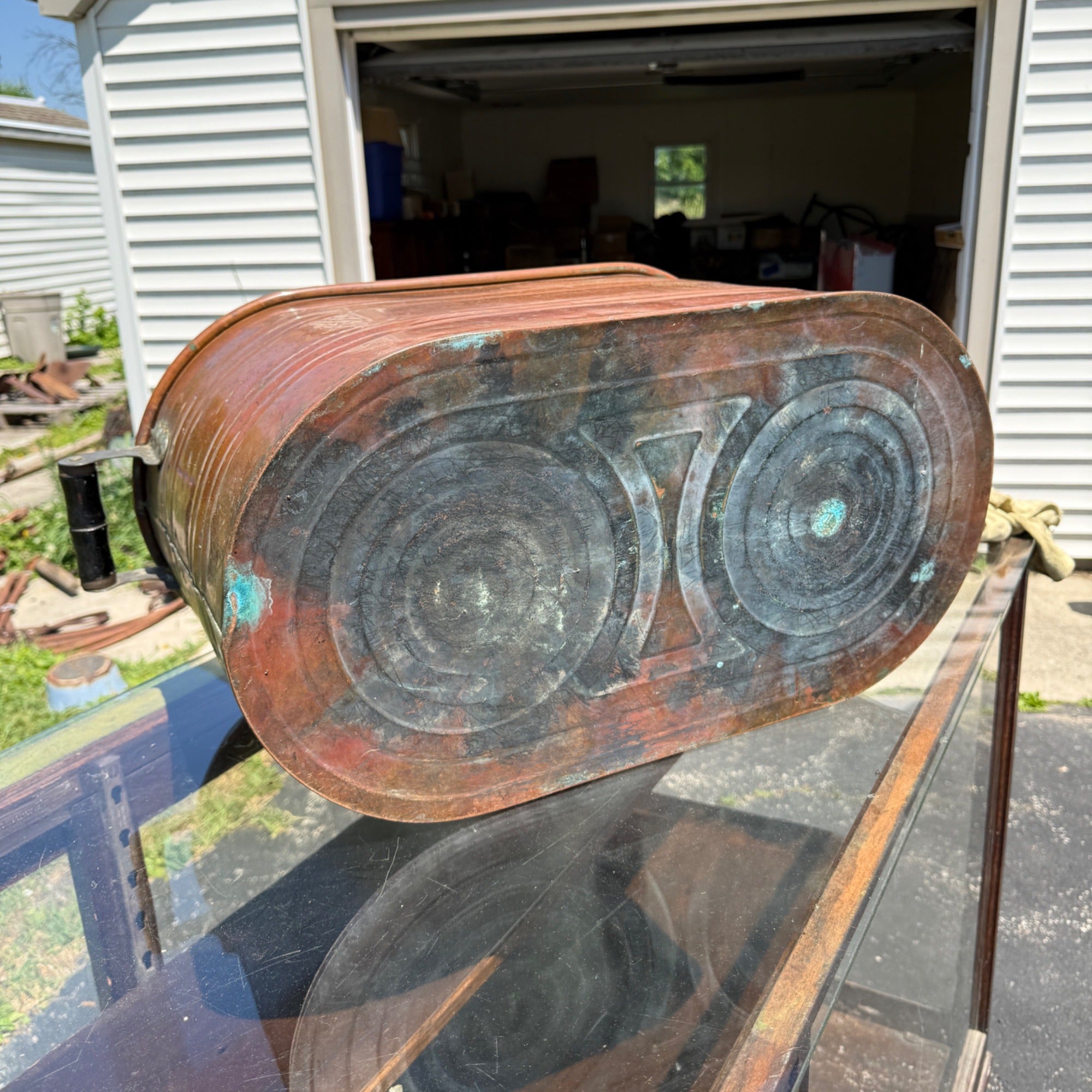 Antique Copper Kettle Boiler Wash Tub w/ Copper Lid Beautiful