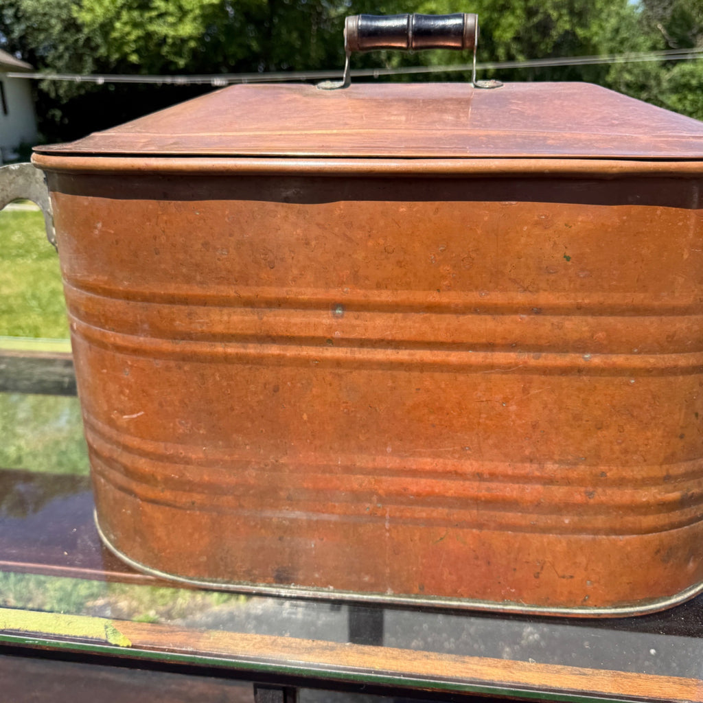Antique Copper Kettle Boiler Wash Tub w/ Copper Lid Beautiful
