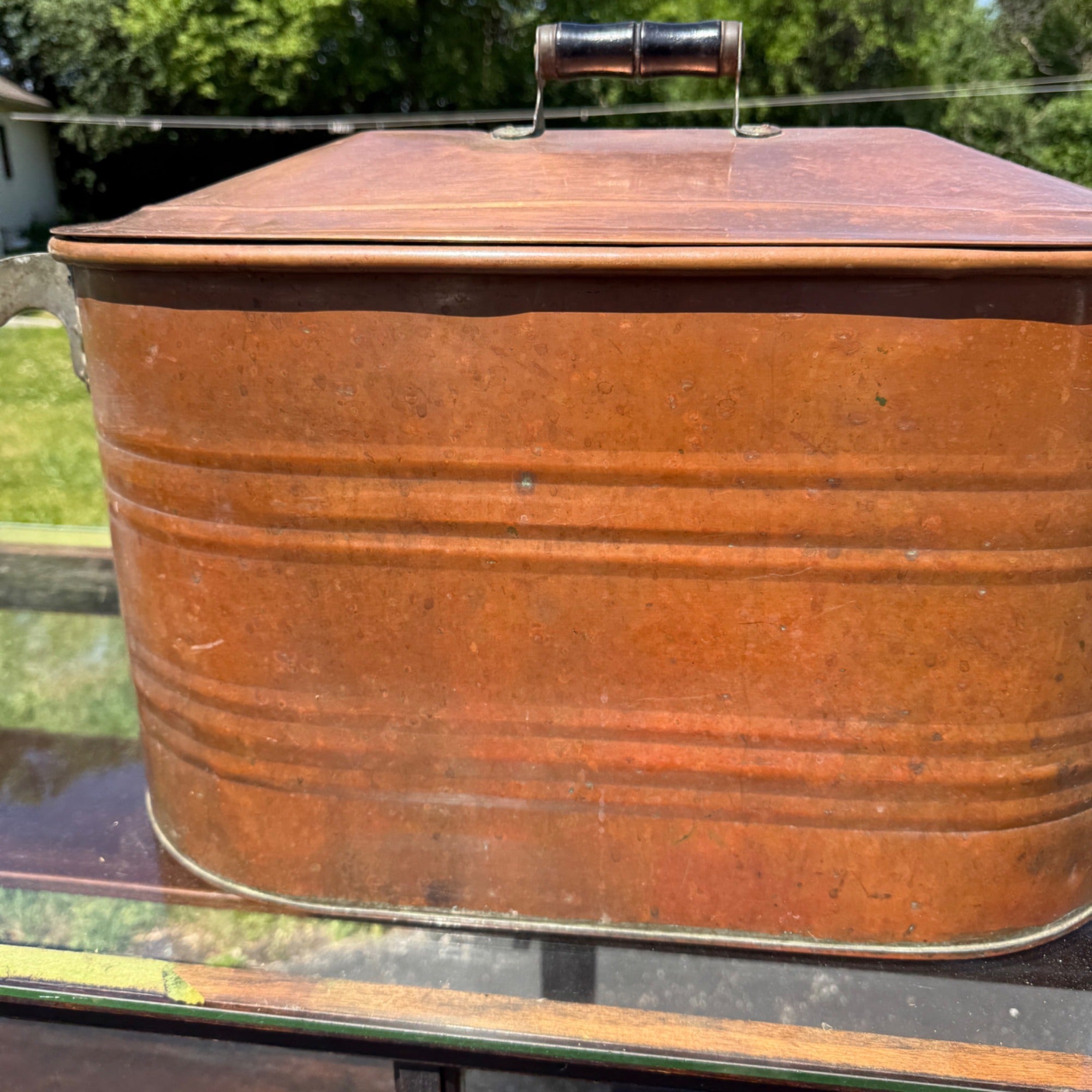 Antique Copper Kettle Boiler Wash Tub w/ Copper Lid Beautiful