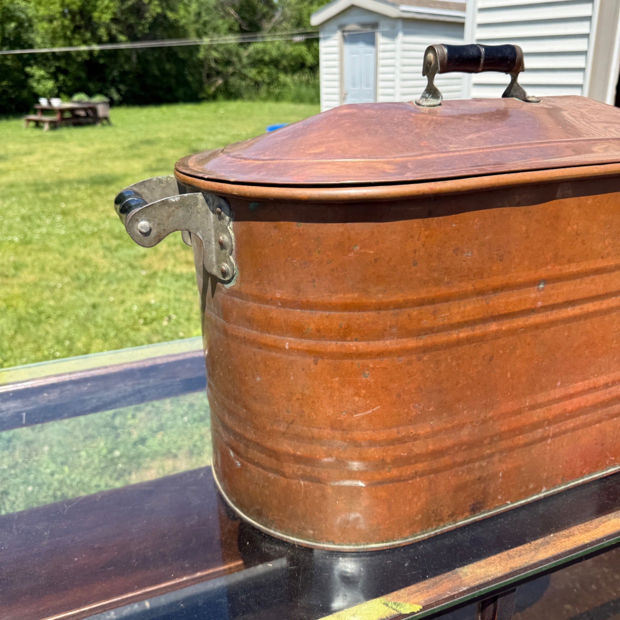 Antique Copper Kettle Boiler Wash Tub w/ Copper Lid Beautiful