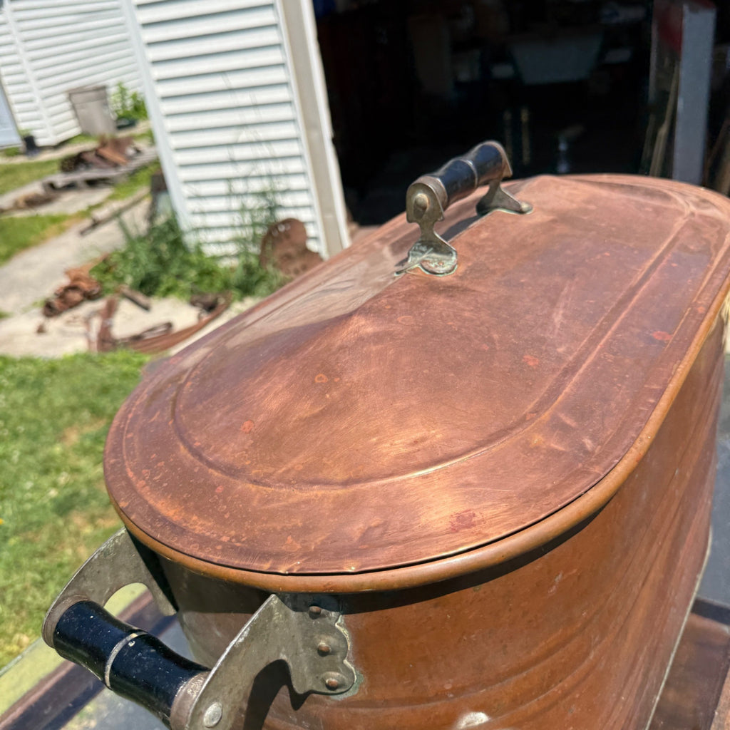 Antique Copper Kettle Boiler Wash Tub w/ Copper Lid Beautiful