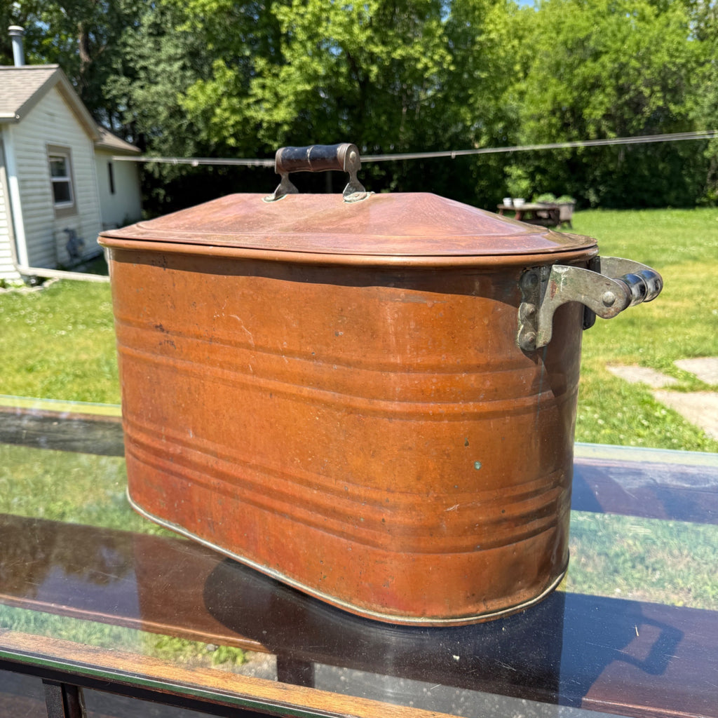 Antique Copper Kettle Boiler Wash Tub w/ Copper Lid Beautiful
