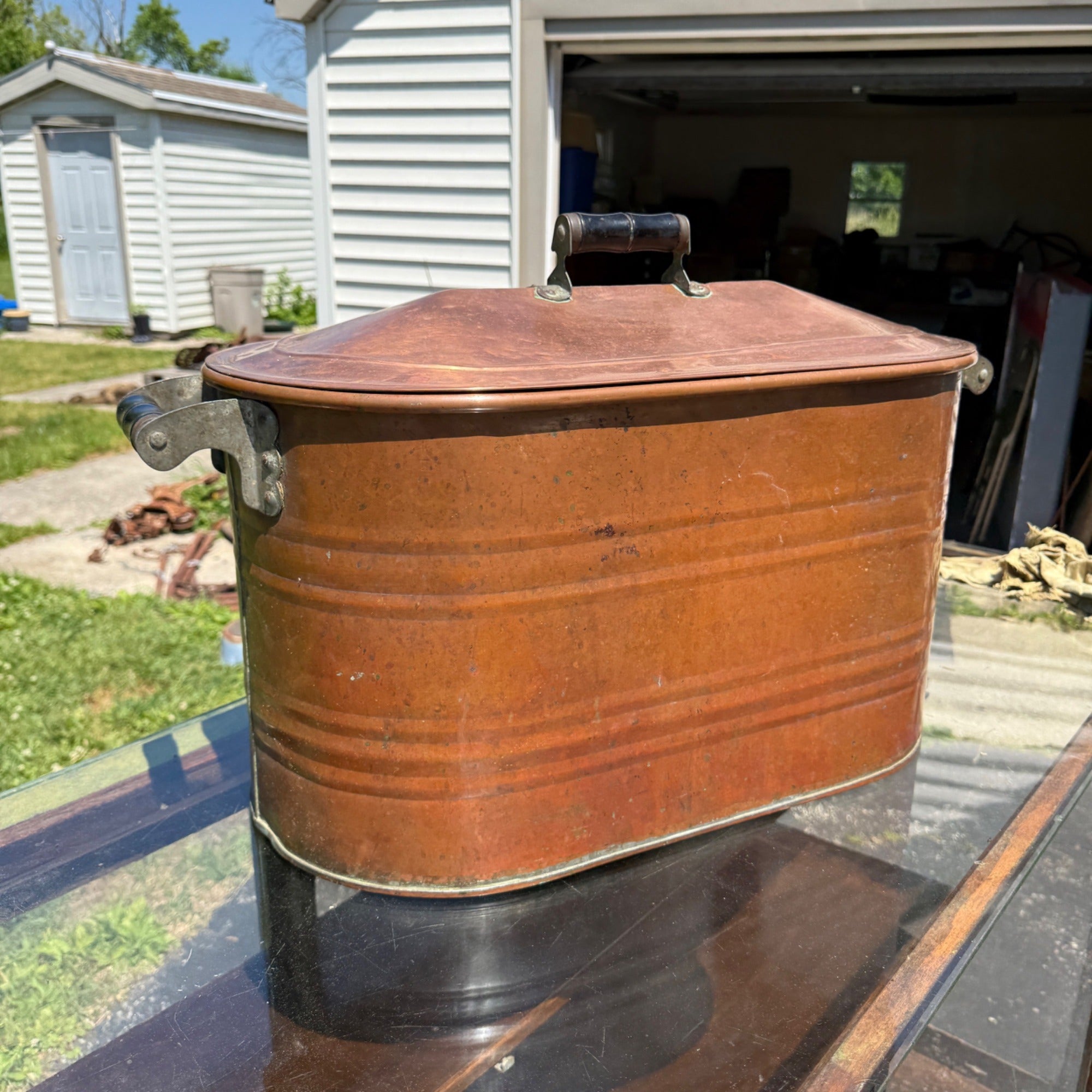 Antique Copper Kettle Boiler Wash Tub w/ Copper Lid Beautiful