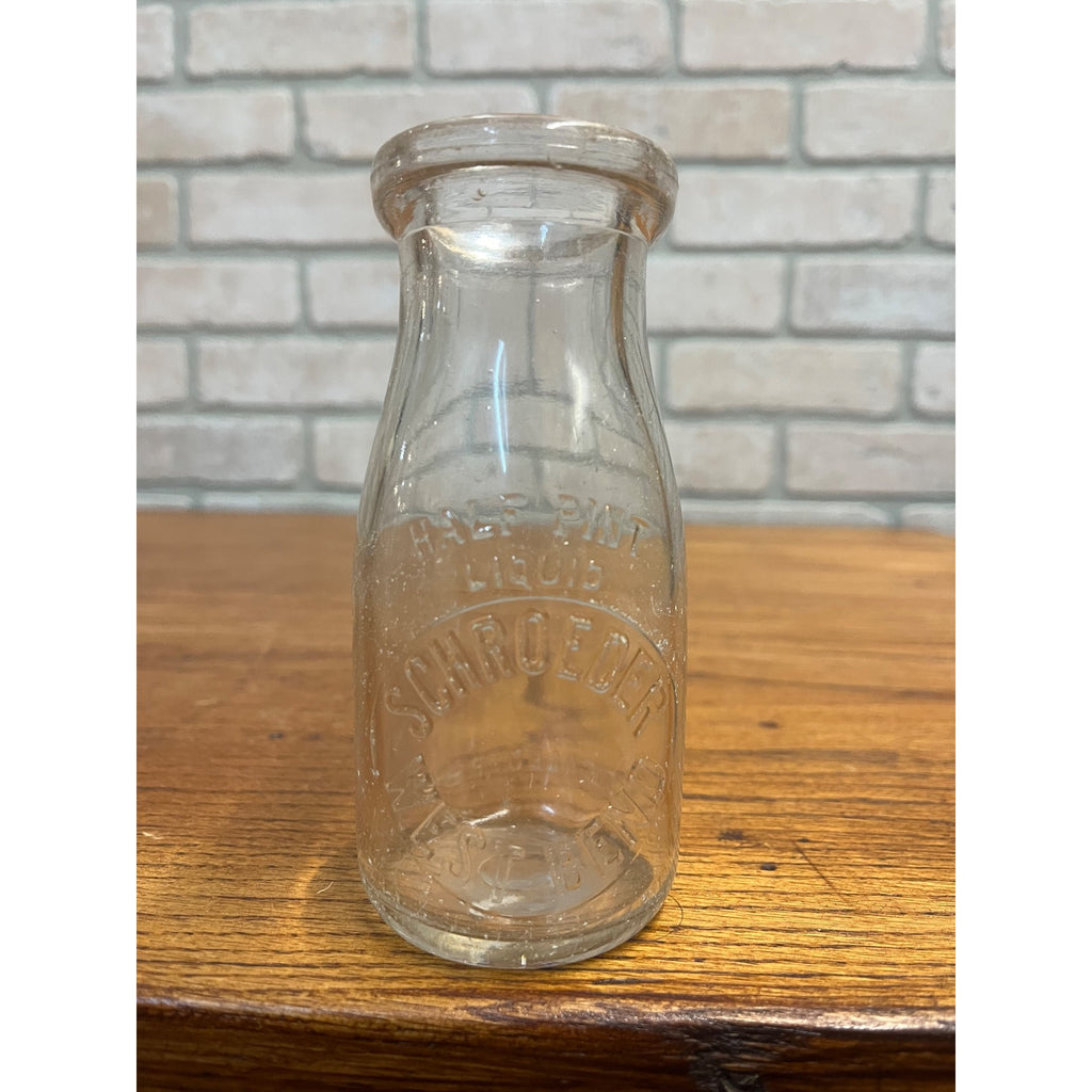 Vintage Schroeder Dairy West Bend Wis Half Pint Bottle WI Wisconsin