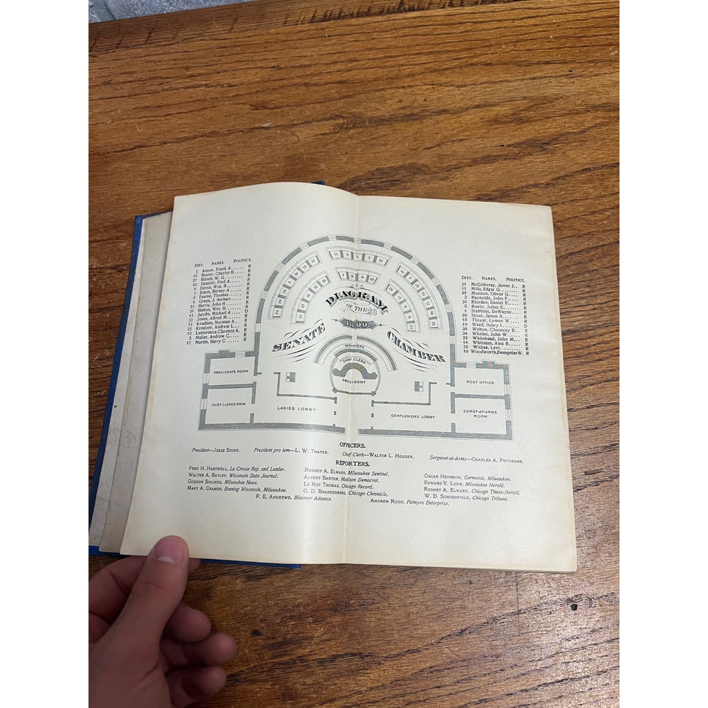 1899 Wisconsin Blue Book Hardcover Book Antique Vintage Diagram Senate and Assembly Chambers