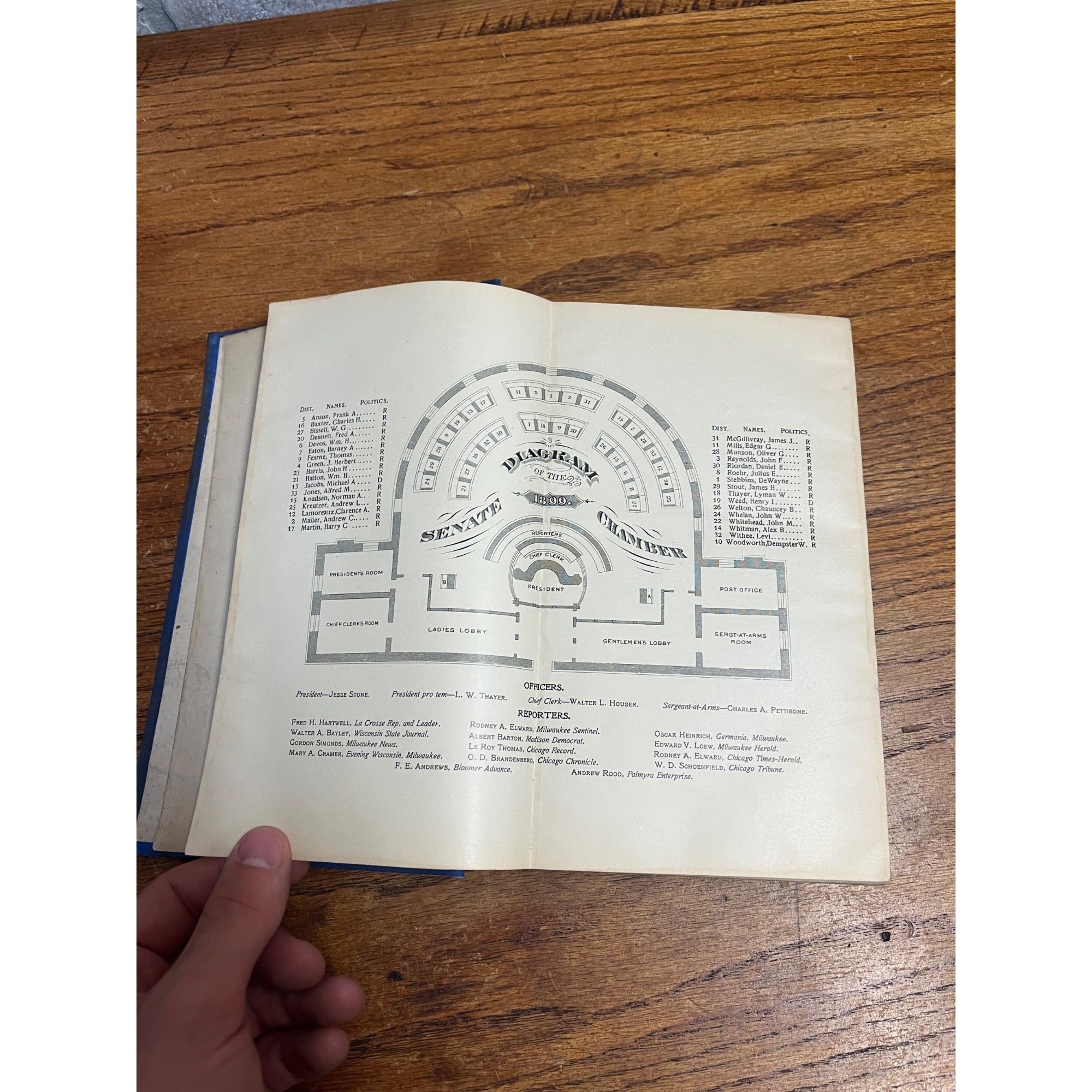 1899 Wisconsin Blue Book Hardcover Book Antique Vintage Diagram Senate and Assembly Chambers