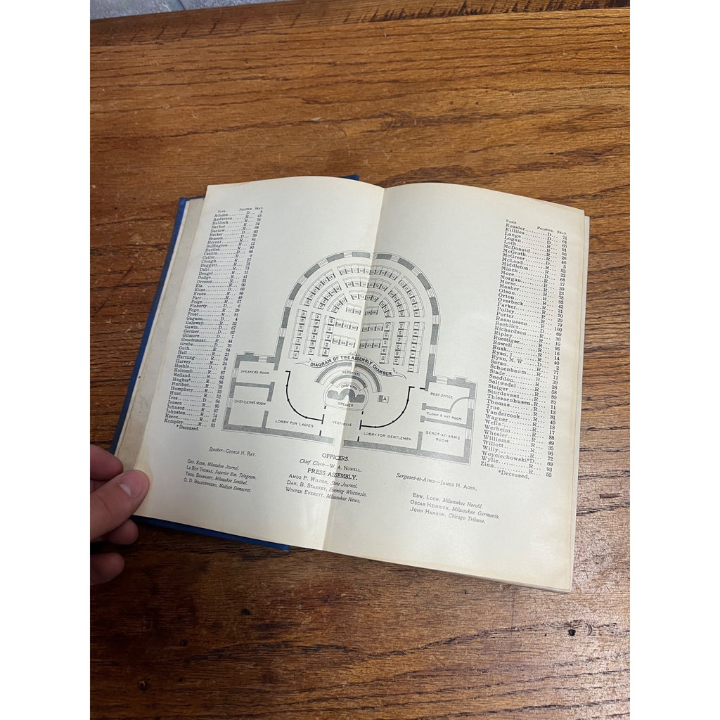 1899 Wisconsin Blue Book Hardcover Book Antique Vintage Diagram Senate and Assembly Chambers