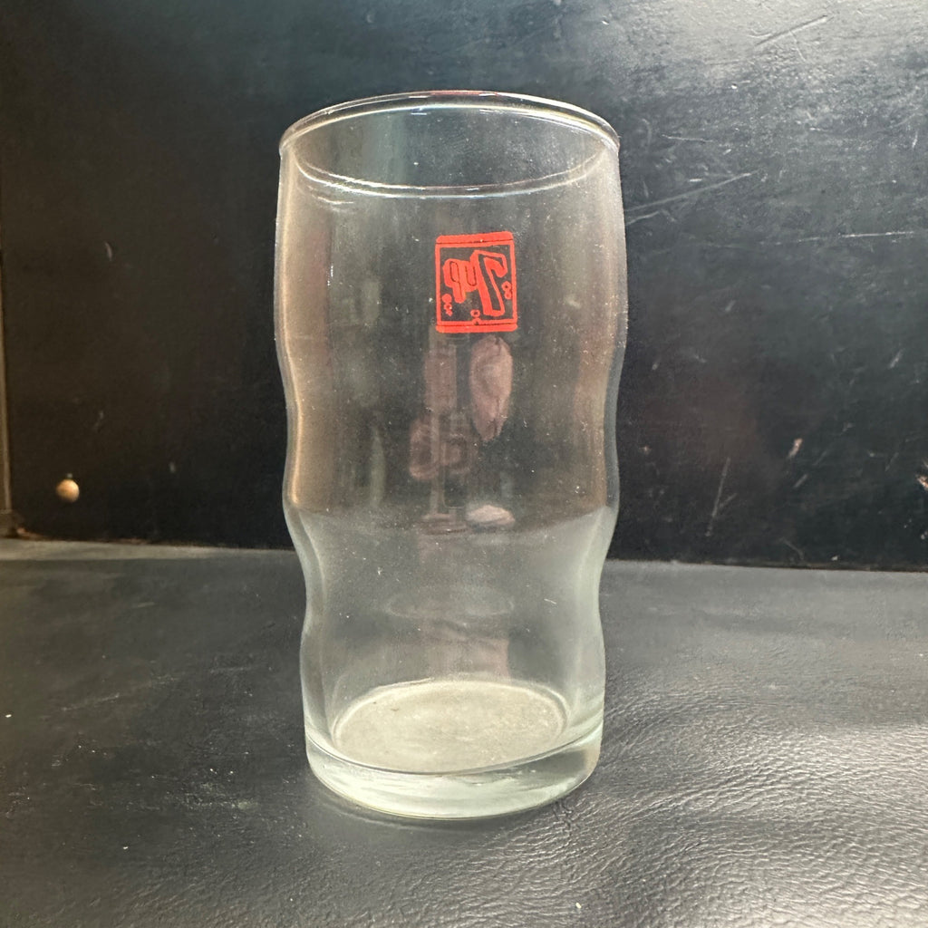 Vintage 7up  Soda Fountain Glass Cup Red Curve Bodied ACL Seven Up
