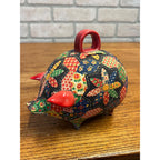 Vintage Ceramic Folk Art Piggy Bank Floral Quilted Fabric Decoupage Circa 1960-1970
