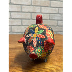 Vintage Ceramic Folk Art Piggy Bank Floral Quilted Fabric Decoupage Circa 1960-1970
